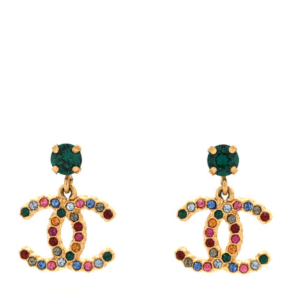Chanel Crystal Over The Rainbow CC Drop Earrings Gold Multicolor 1 of 5