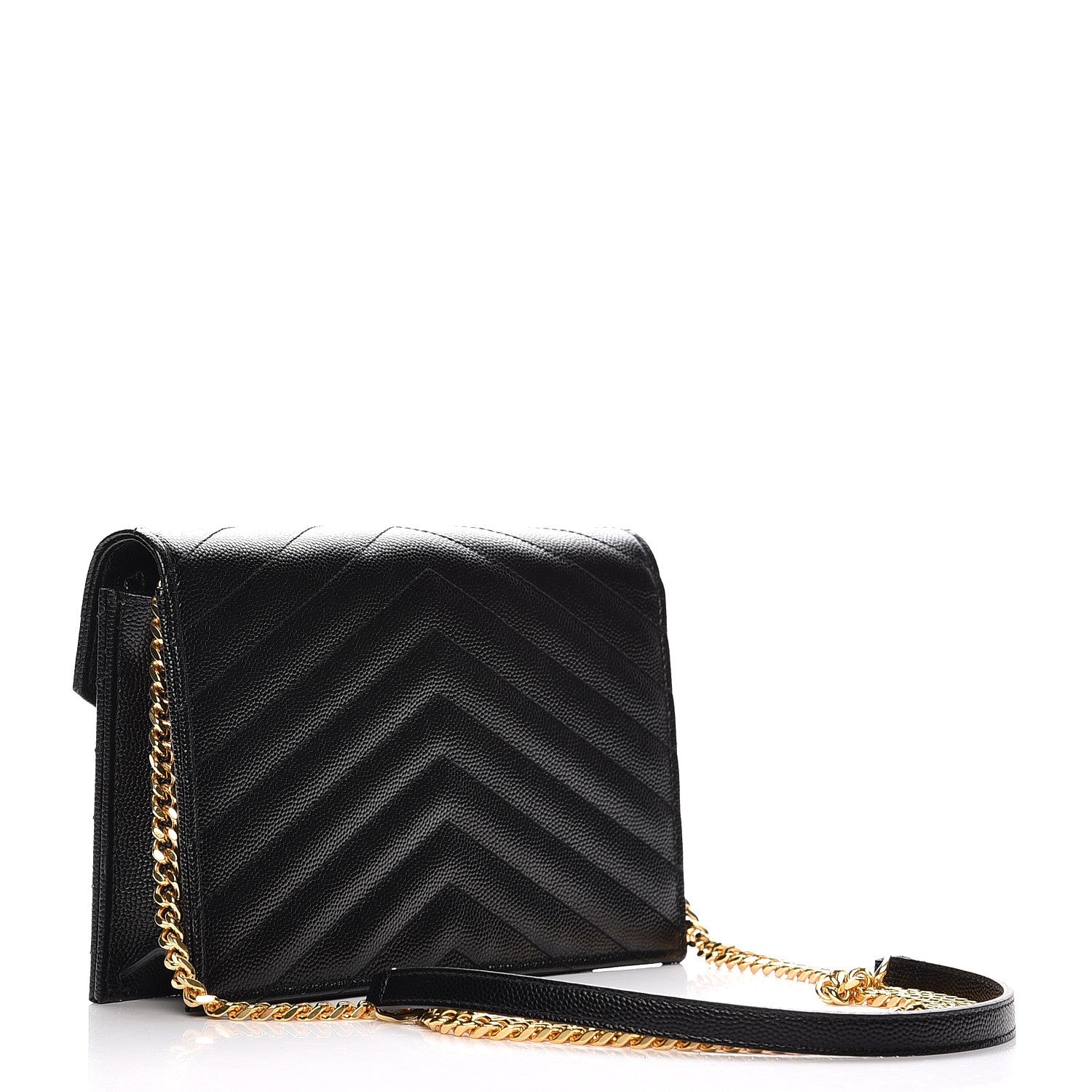 Saint Laurent Grain De Poudre Matelasse Chevron Monogram Envelope Chain Wallet Black 3 of 8