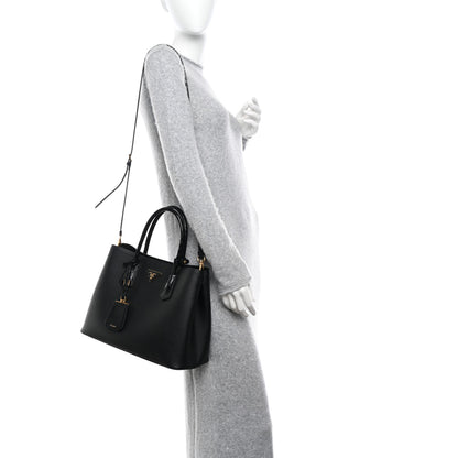 Prada Saffiano Cuir Crocodile Medium Double Bag Black 2 of 10