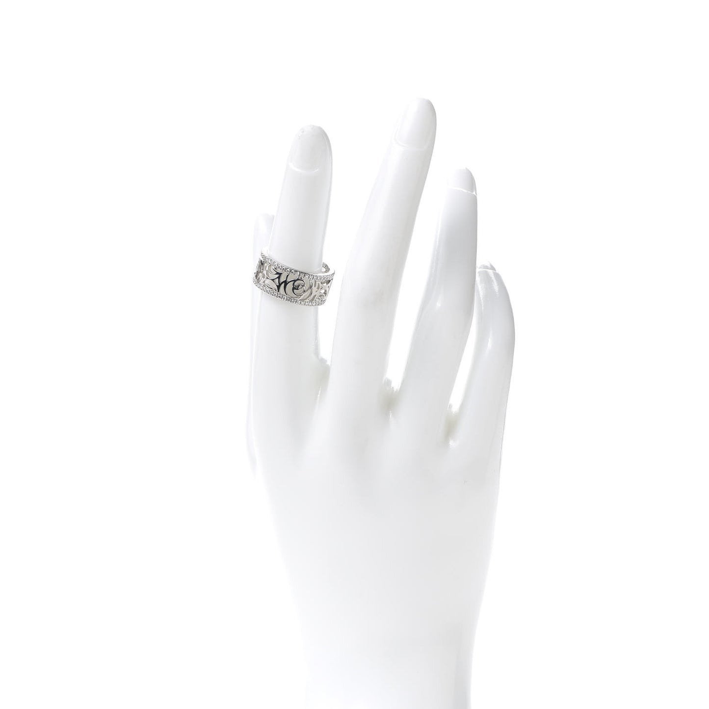 18K White Gold Diamond Camellia Ajoure Band Ring 53 6.25