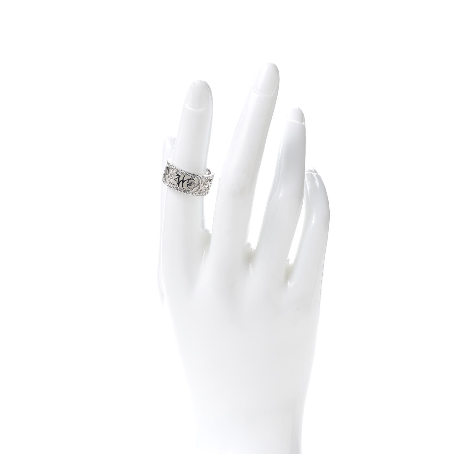 Chanel 18K White Gold Diamond Camellia Ajoure Band Ring 53 6.25 2 of 5