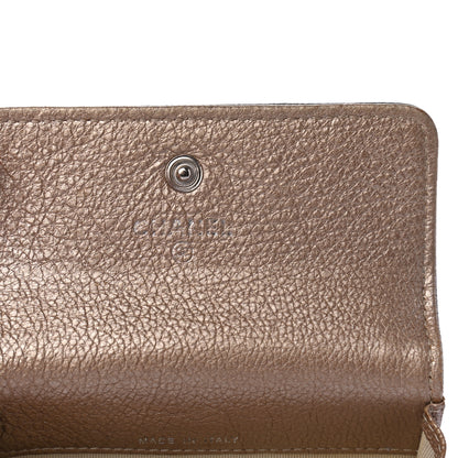 Chanel Metallic Calfskin Diamond Stitched Key Holder Case Gold Silver 6 of 9