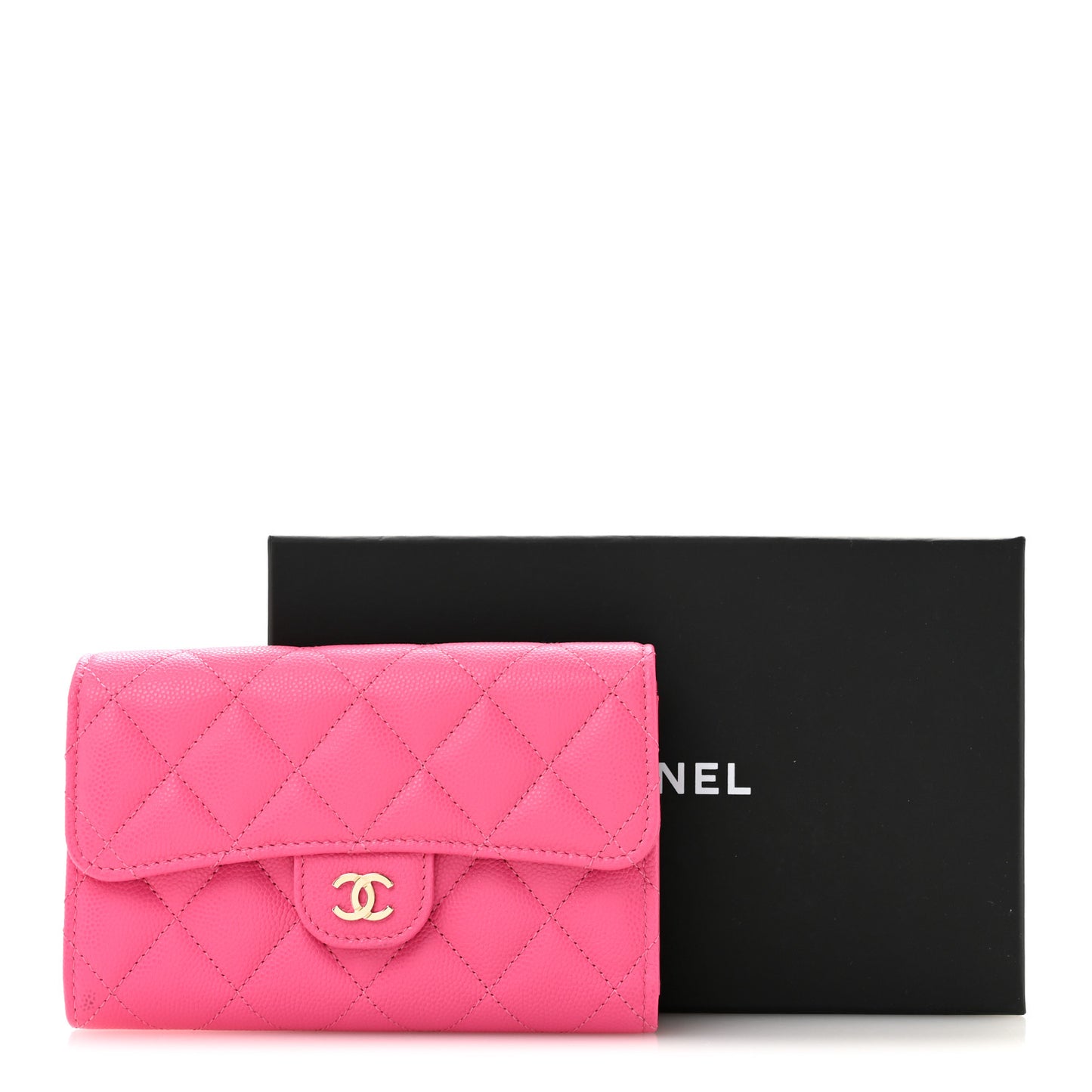 Caviar Quilted Medium Flap Wallet Pink