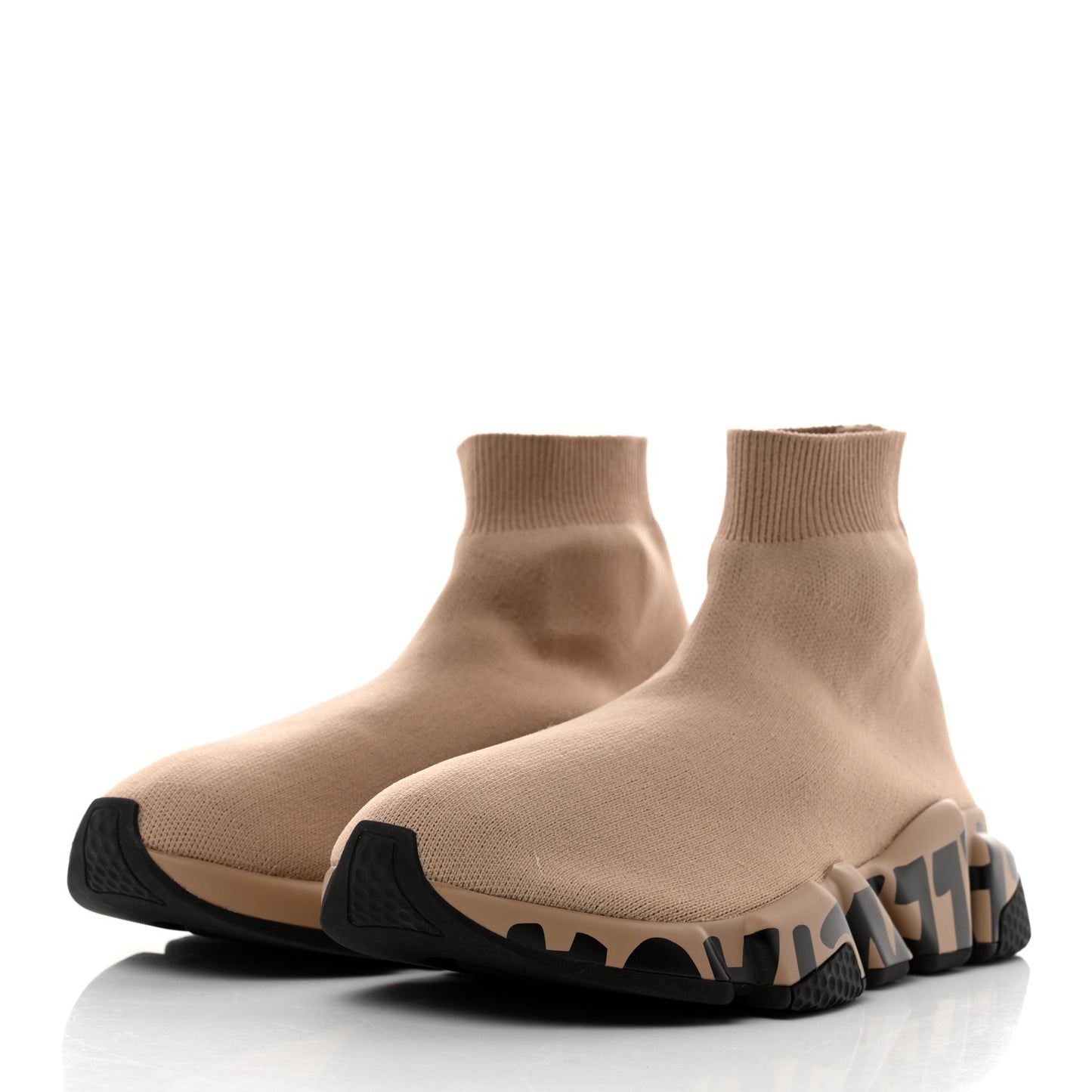 Neoprene Knit Womens Speed Graffiti Sneakers 36 Beige