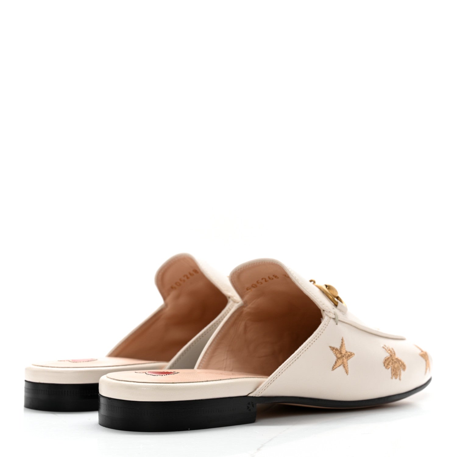 Gucci Goatskin Bee Star Embroidered Womens Princetown Slippers 36 Mystic White 4 of 10