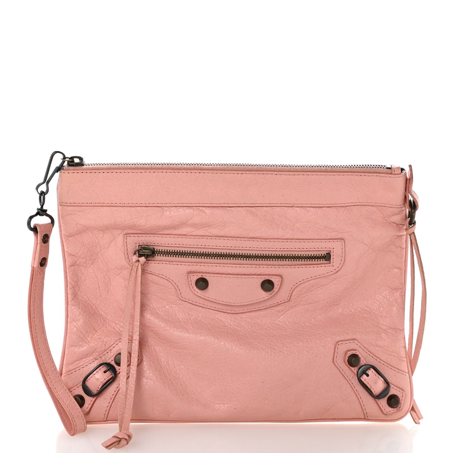 Agneau Classic Hardware Flat Handle Clutch Rose Peche