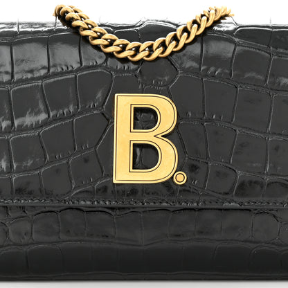 Balenciaga Shiny Calfskin Crocodile Embossed B Continental Chain Bag Black 8 of 10