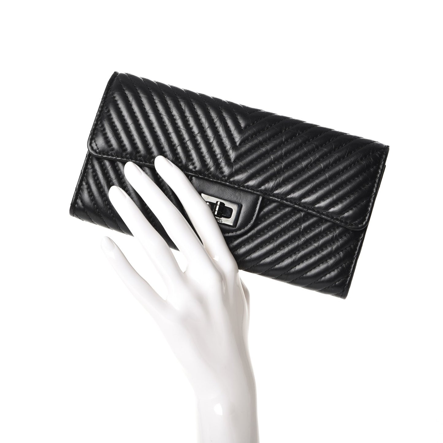 Aged Calfskin Chevron Quilted 2.55 Reissue Flap Wallet So Black