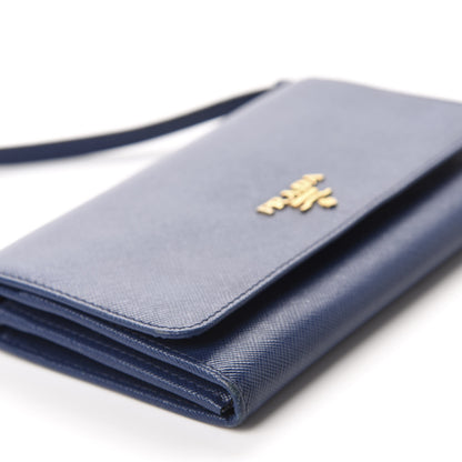 Prada Saffiano Metal Flap Wallet With Strap Bluette 6 of 9