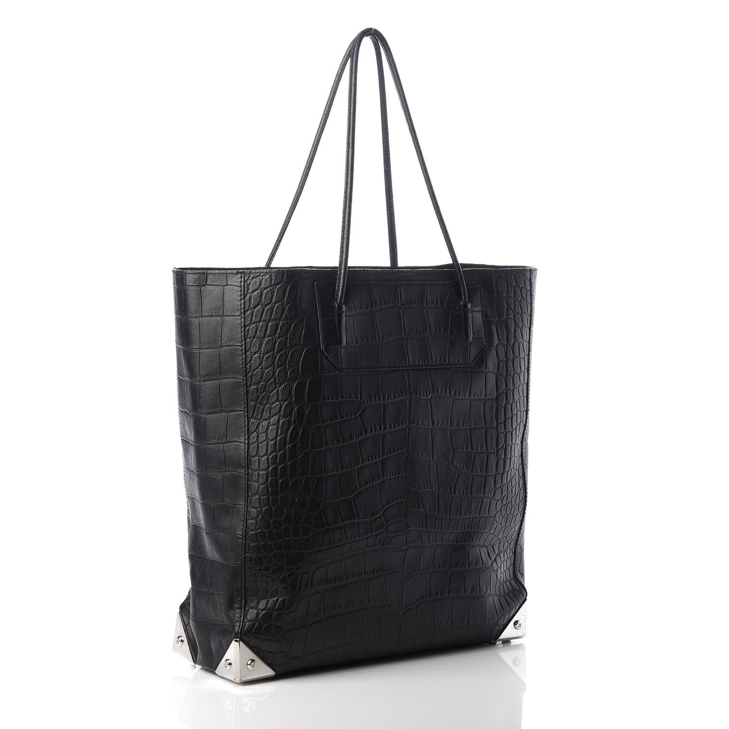 Alexander Wang Calfskin Crocodile Embossed Prisma Skeletal Tote Black Silver Hardware 3 of 9