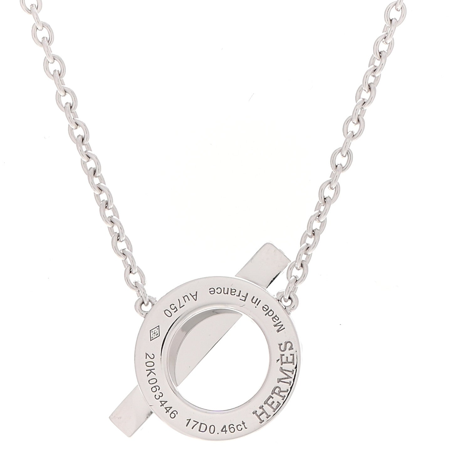 Hermes 18K White Gold Diamond Finesse Pendant Necklace 4 of 5
