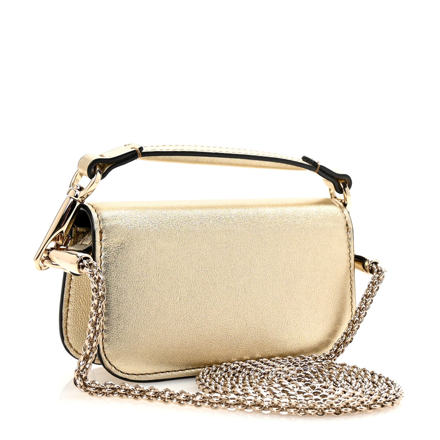 Metallic Calfskin Crystal Vlogo Micro Loco Shoulder Bag Platino