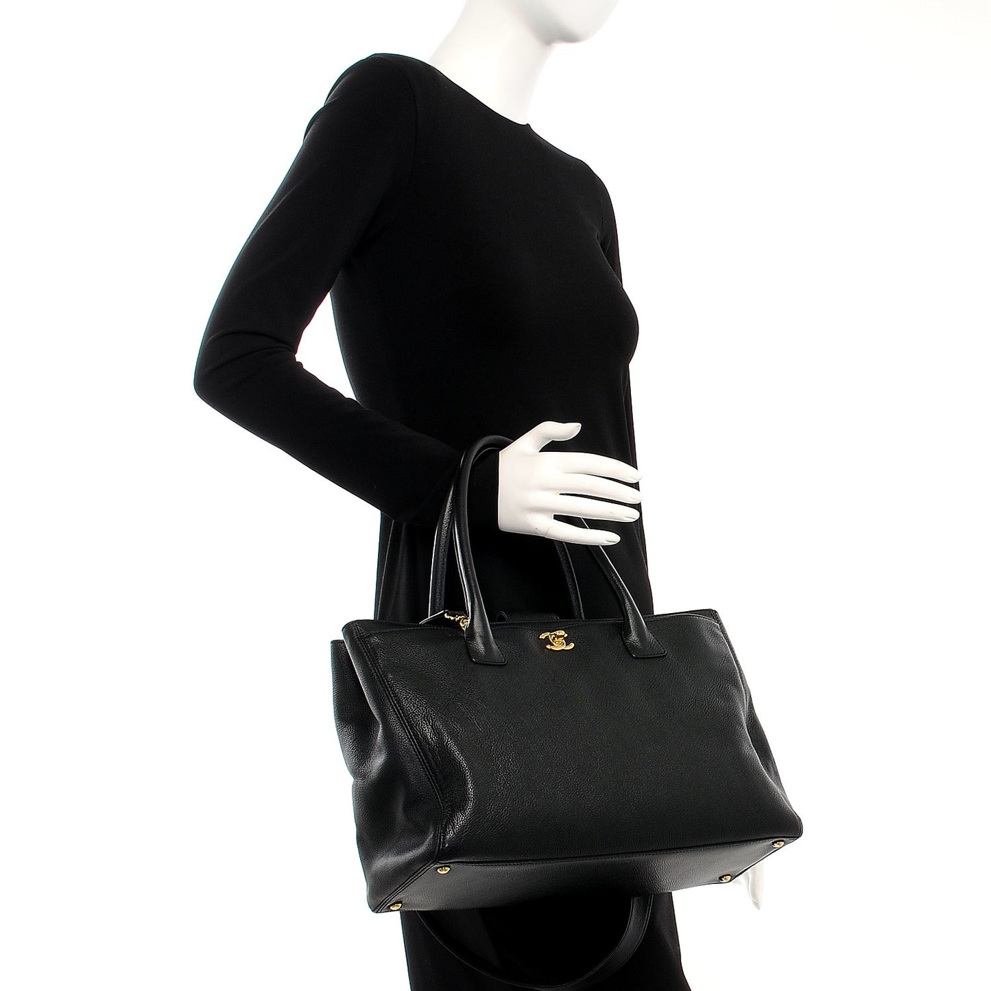 Calfskin Cerf Shopper Tote Black