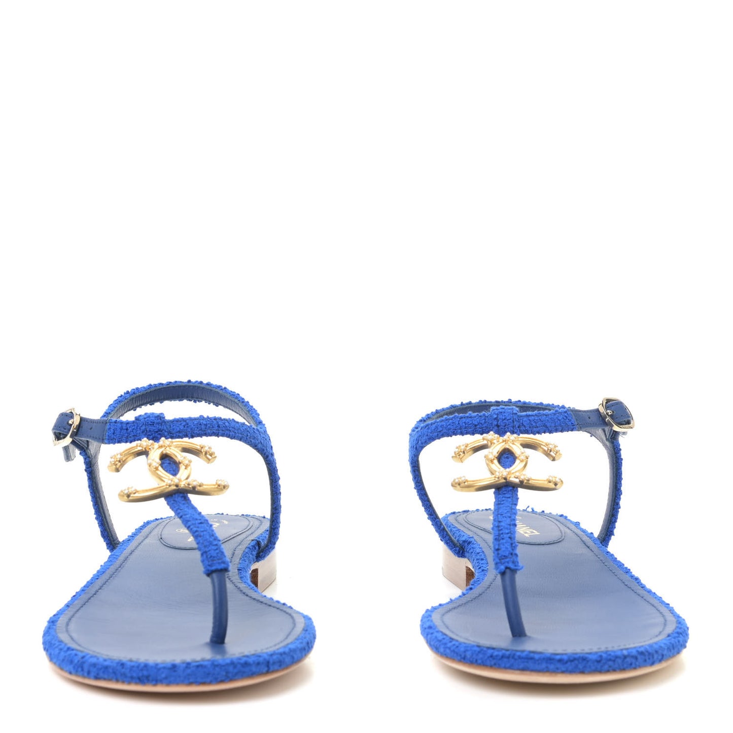 Cotton Tweed CC Logo Thong Sandals 37 Navy Blue