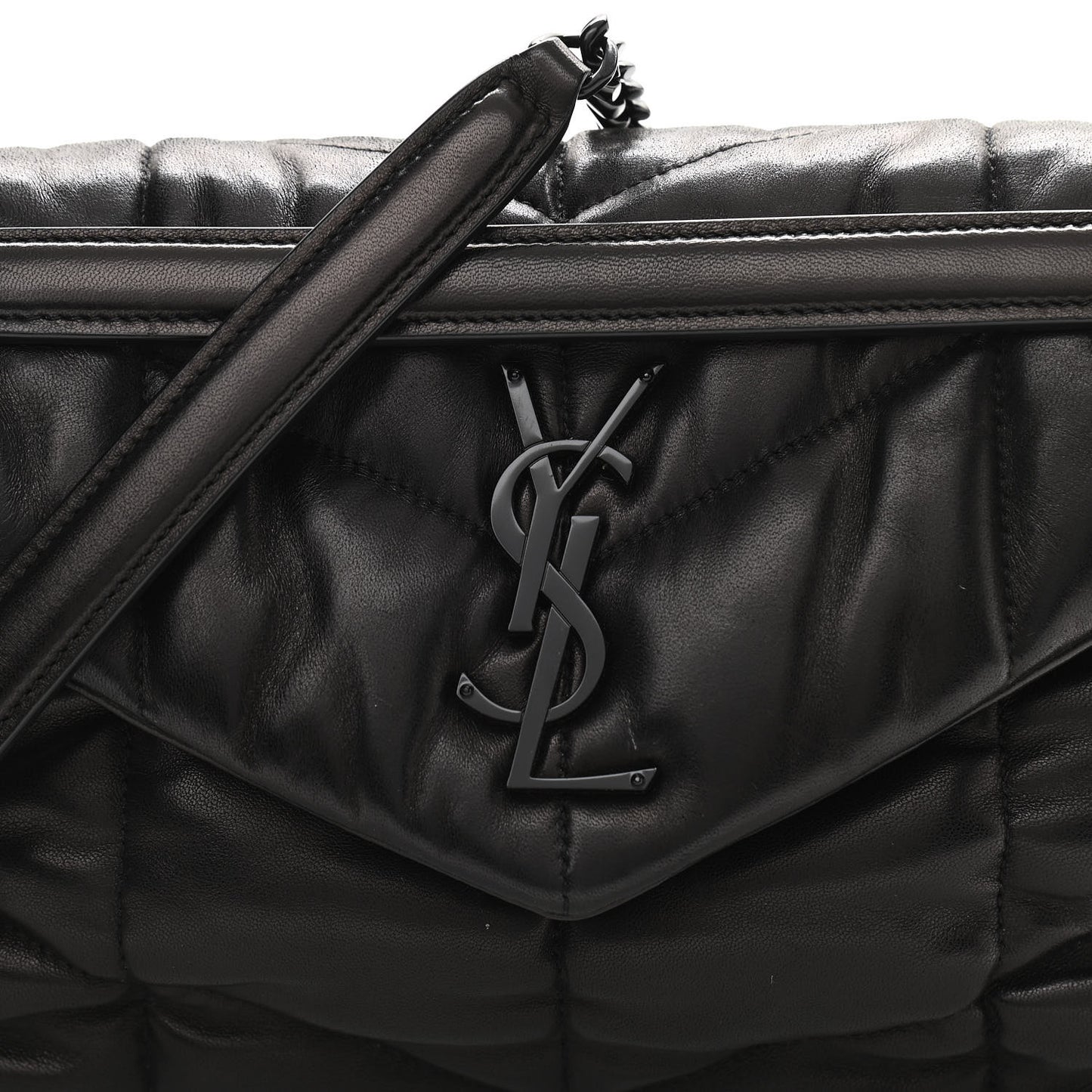 Lambskin Quilted Small Loulou Puffer Monogram Chain Satchel Black