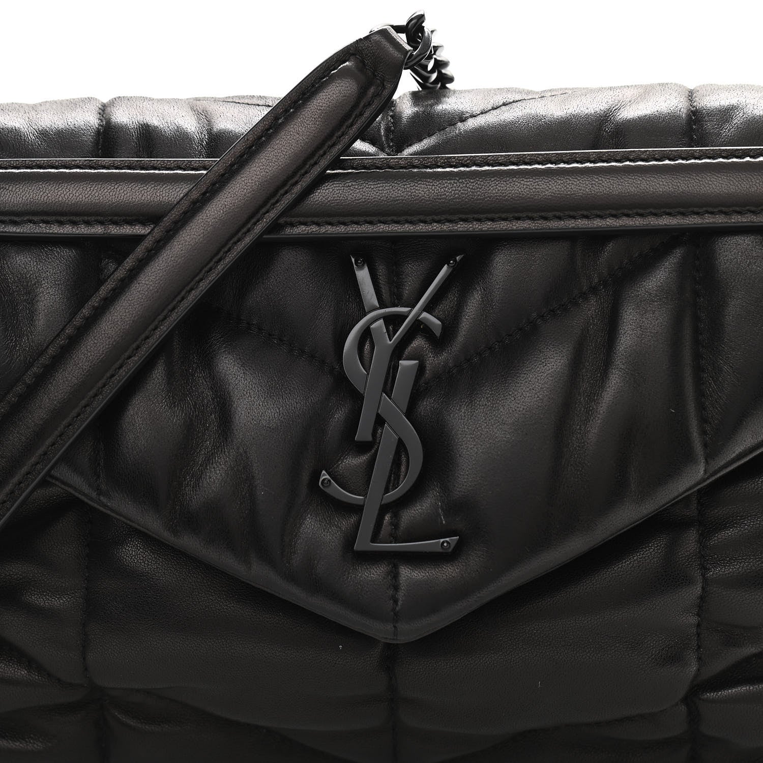 Saint Laurent Lambskin Quilted Small Loulou Puffer Monogram Chain Satchel Black 9 of 12