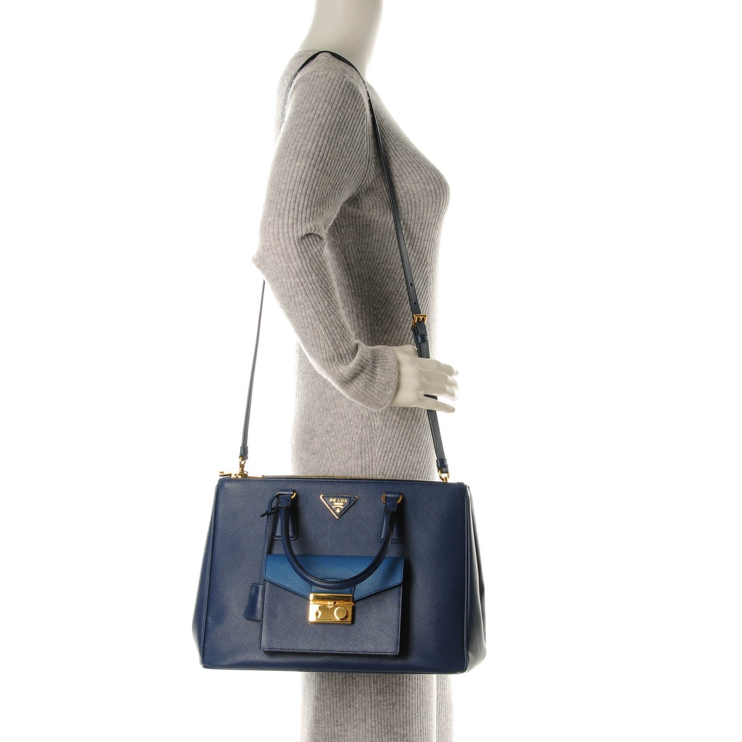Saffiano Lux Galleria Front Pocket Tote Bluette Cobalto