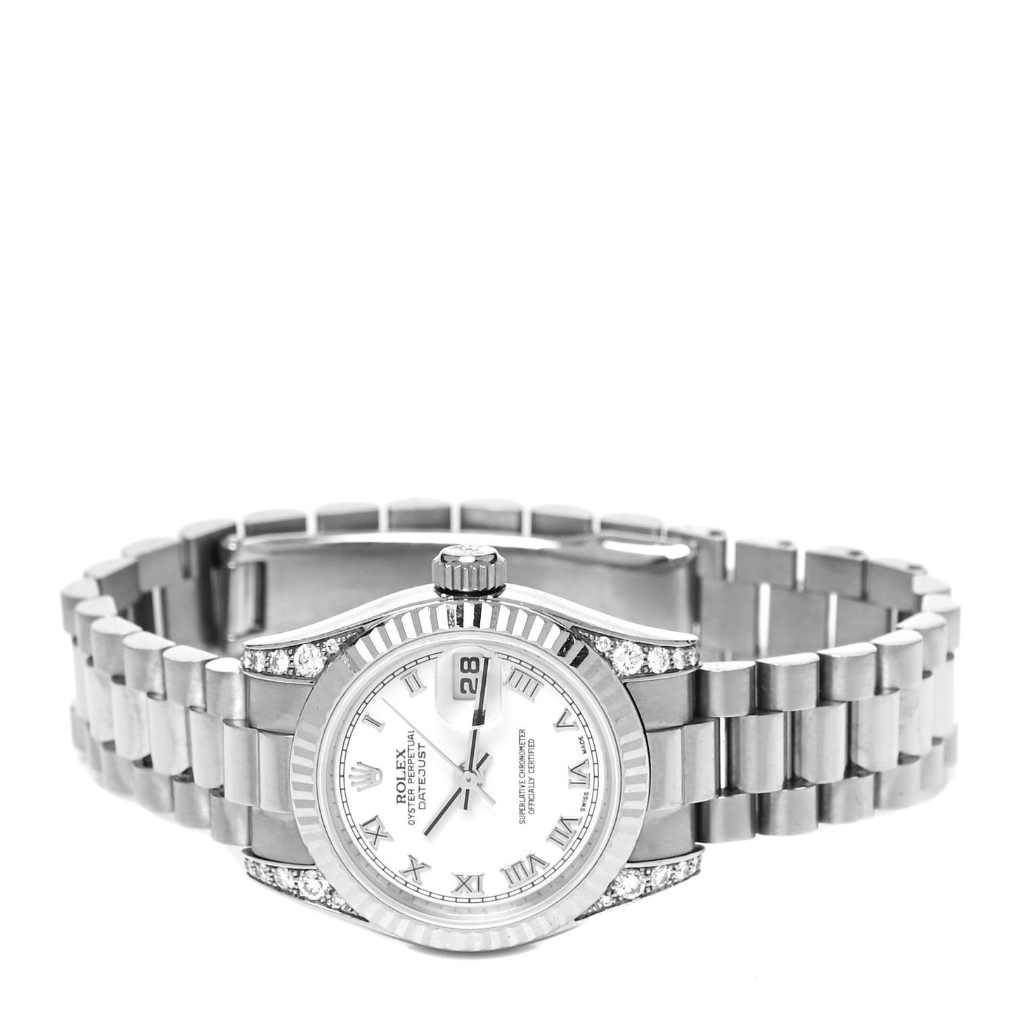 18K White Gold Diamond 26mm Oyster Perpetual Lady Datejust President Watch White Roman 179239