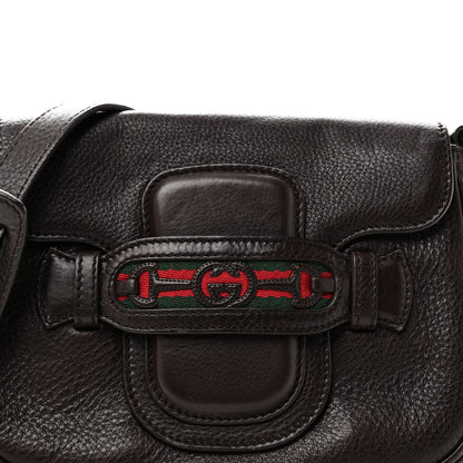 Gucci Pebbled Calfskin Web Small Dressage Shoulder Bag Dark Brown 8 of 10