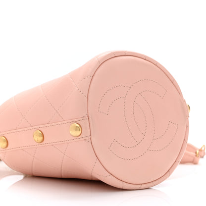 Chanel Calfskin Tweed Small CC Chain Bucket Drawstring Bag Light Pink 9 of 10