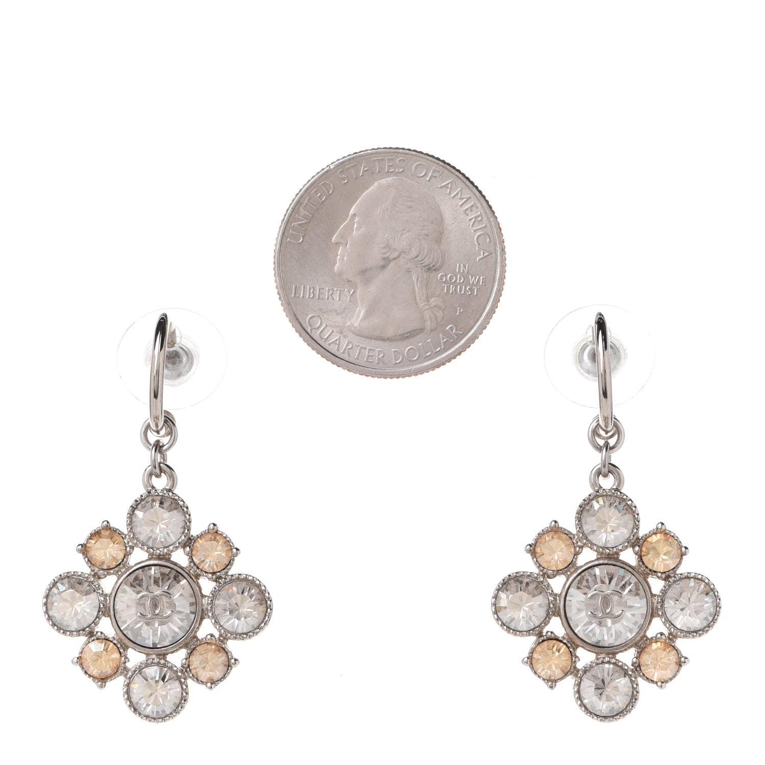 Chanel Crystal CC Dangle Earrings Silver 2 of 5