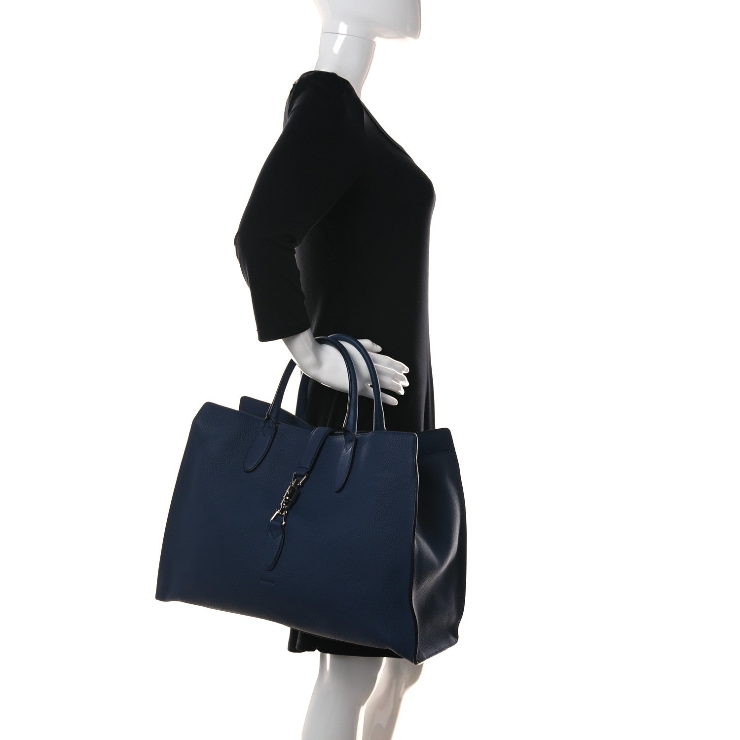 Gucci Soft Calfskin Medium Jackie Top Handle Bag Classic Blue Marine 2 of 18