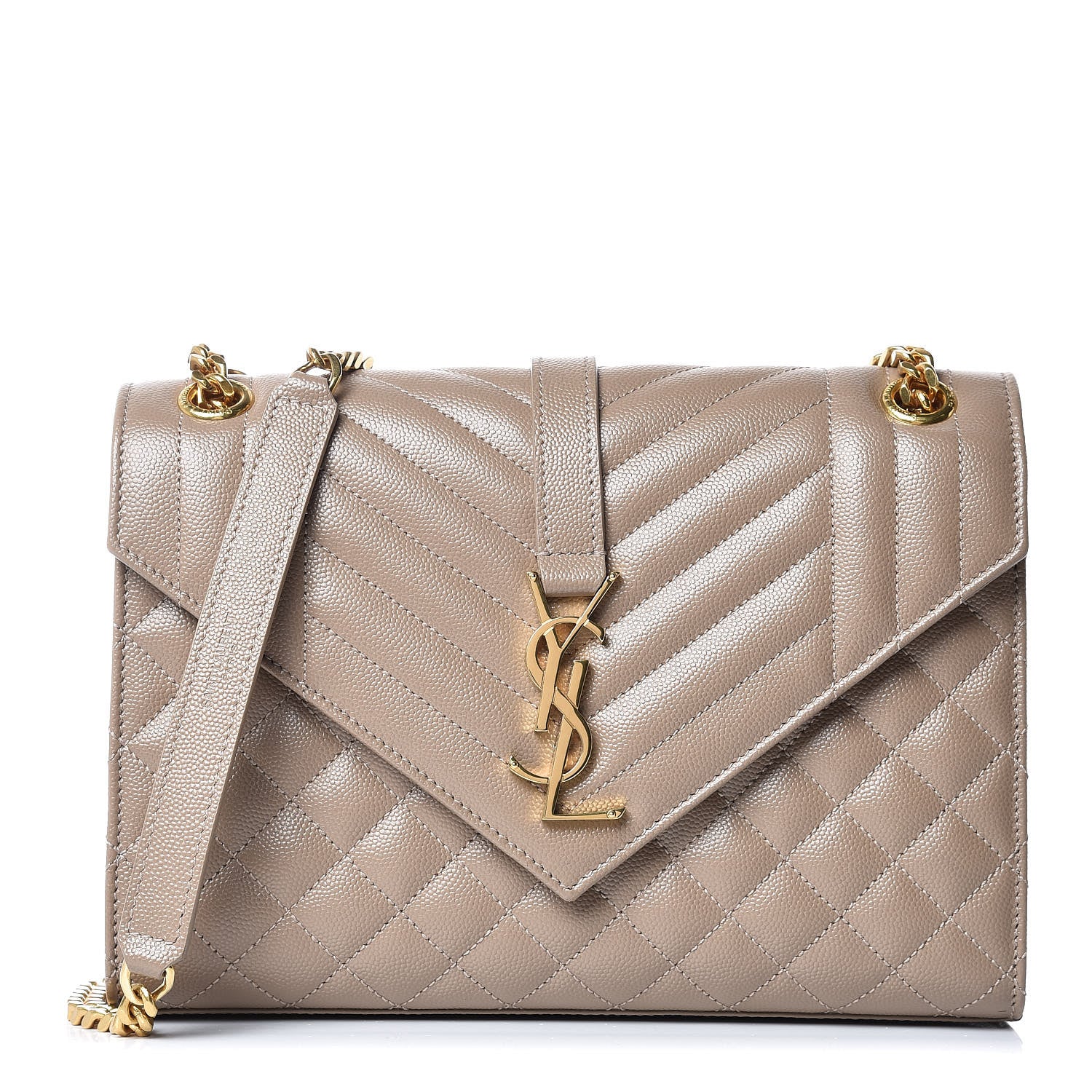 Saint Laurent Grain De Poudre Textured Mixed Matelasse Medium Triquilt Monogram Satchel Taupe 1 of 7