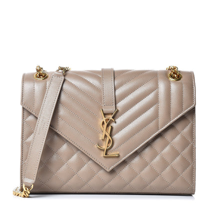 Saint Laurent Grain De Poudre Textured Mixed Matelasse Medium Triquilt Monogram Satchel Taupe 1 of 7