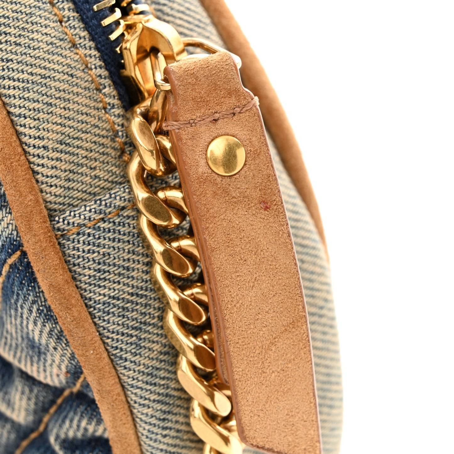 Denim Quilted Monogram Round Crossbody Bag Rodeo Blue