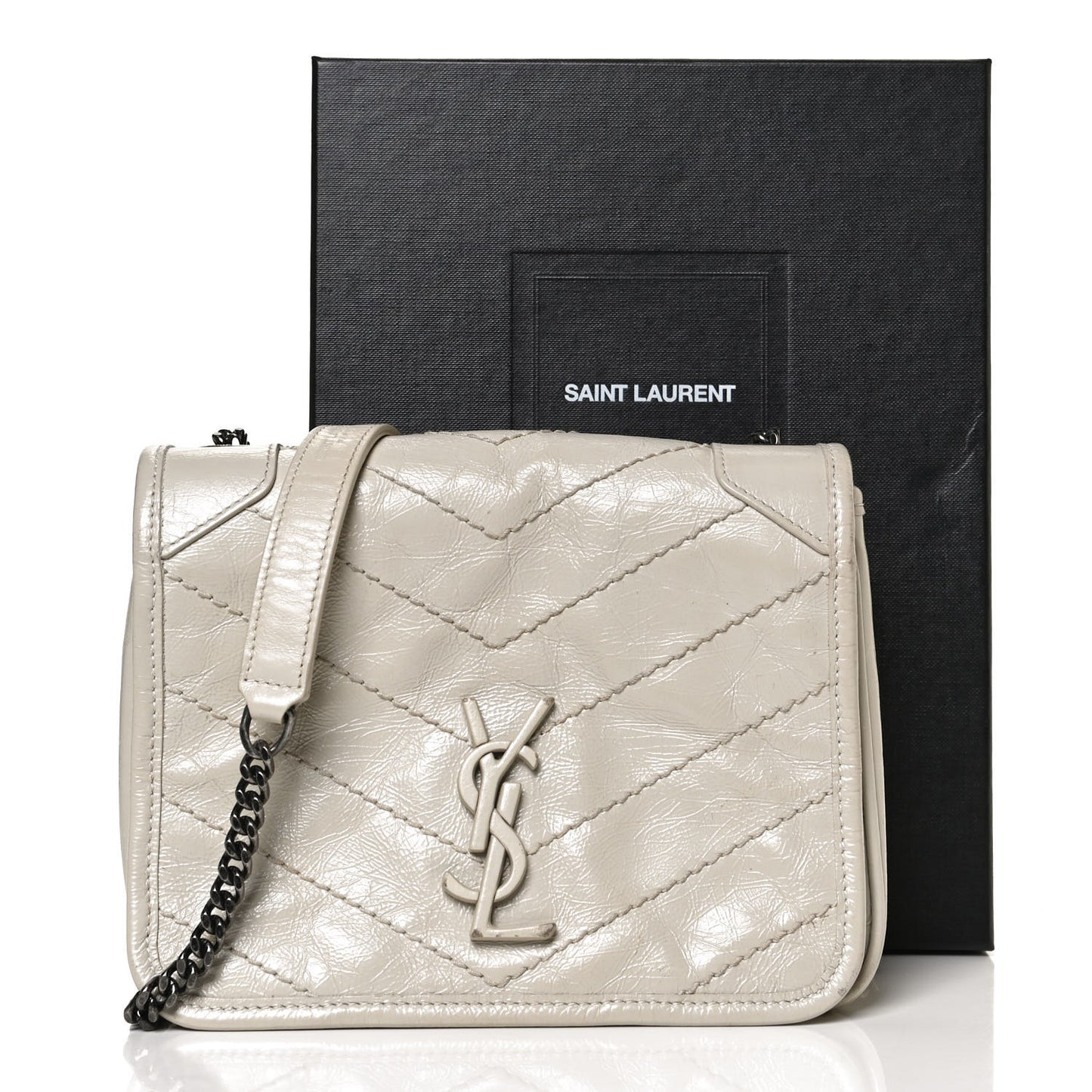 Crinkled Calfskin Matelasse Monogram Niki Chain Wallet Crema Soft