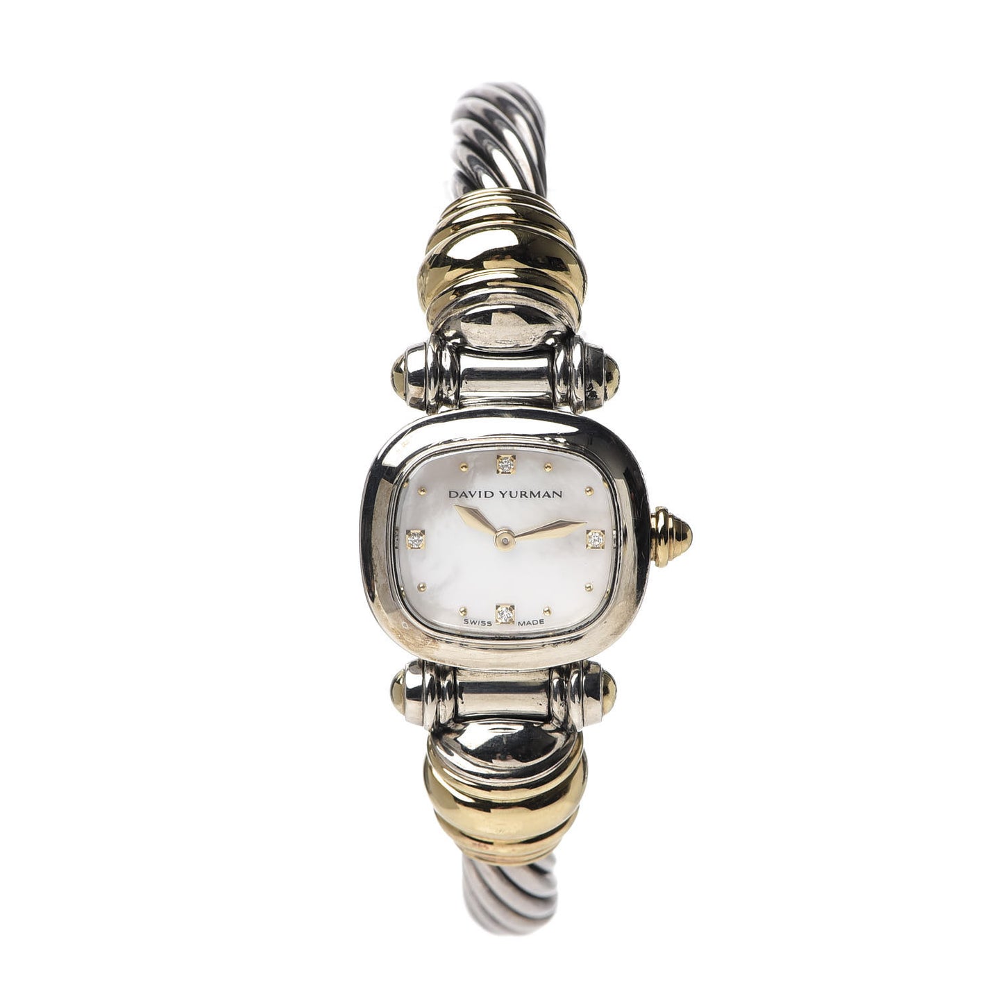 Sterling Silver 18K Yellow Gold Diamond Mother of Pearl 21mm Classic Cable Quartz Watch
