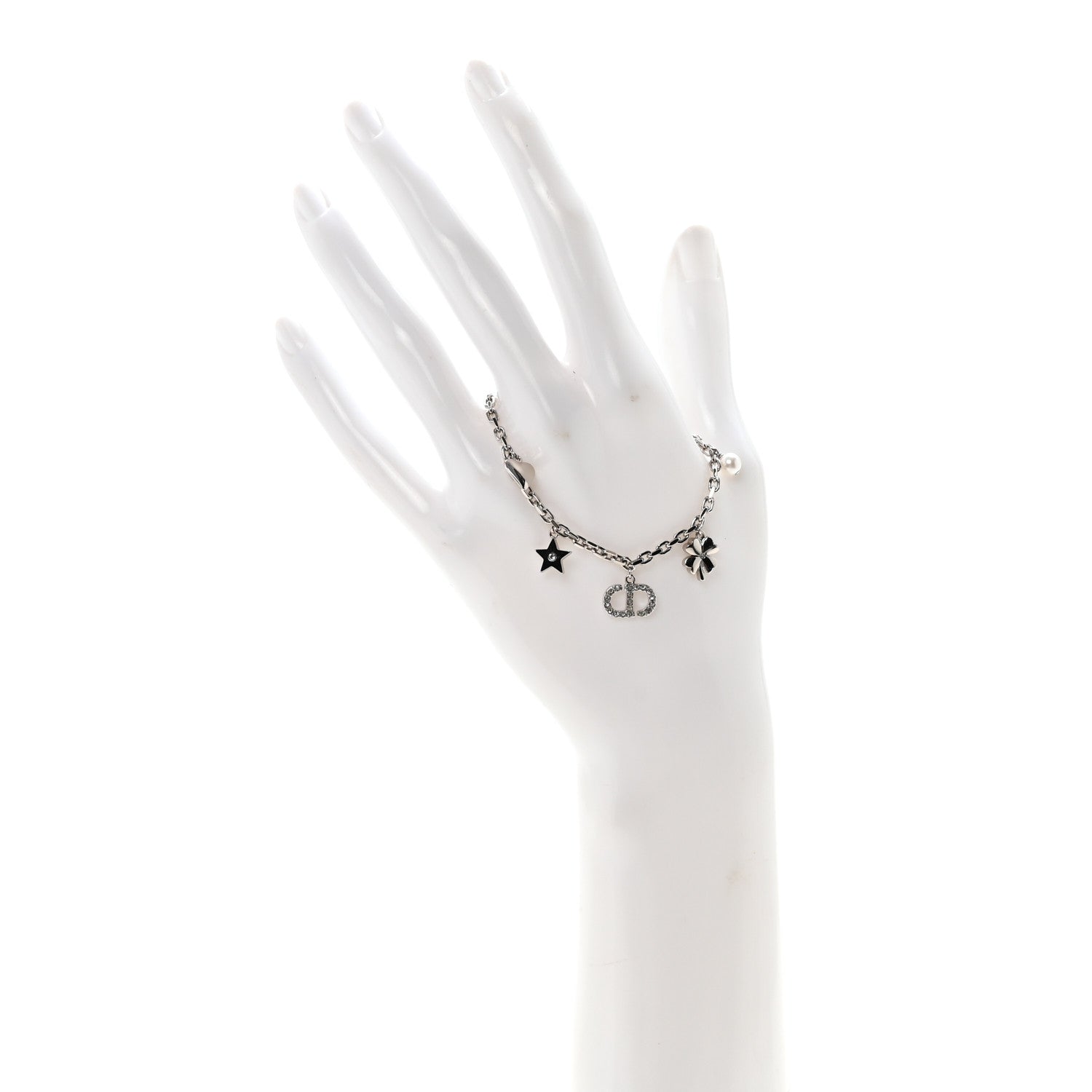 Christian Dior Crystal Petit CD Lucky Charms Bracelet Silver