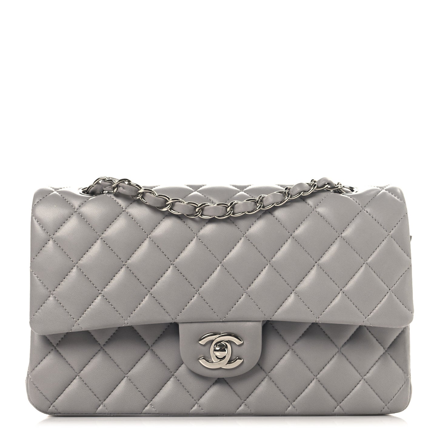 Lambskin Quilted Medium Double Flap Grey