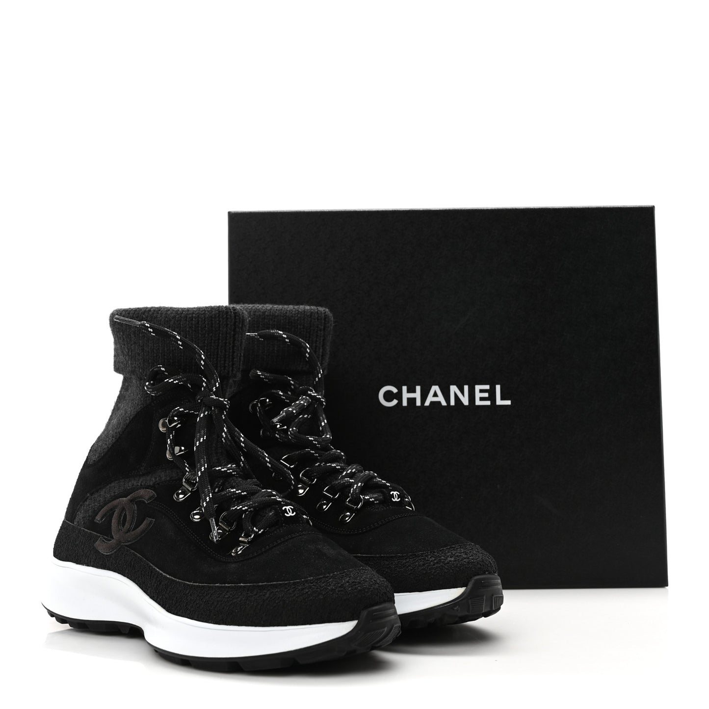 Suede Calfskin Knit CC Sneakers 40 Black Dark Gray