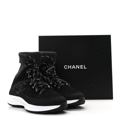 Chanel Suede Calfskin Knit CC Sneakers 40 Black Dark Gray 9 of 9