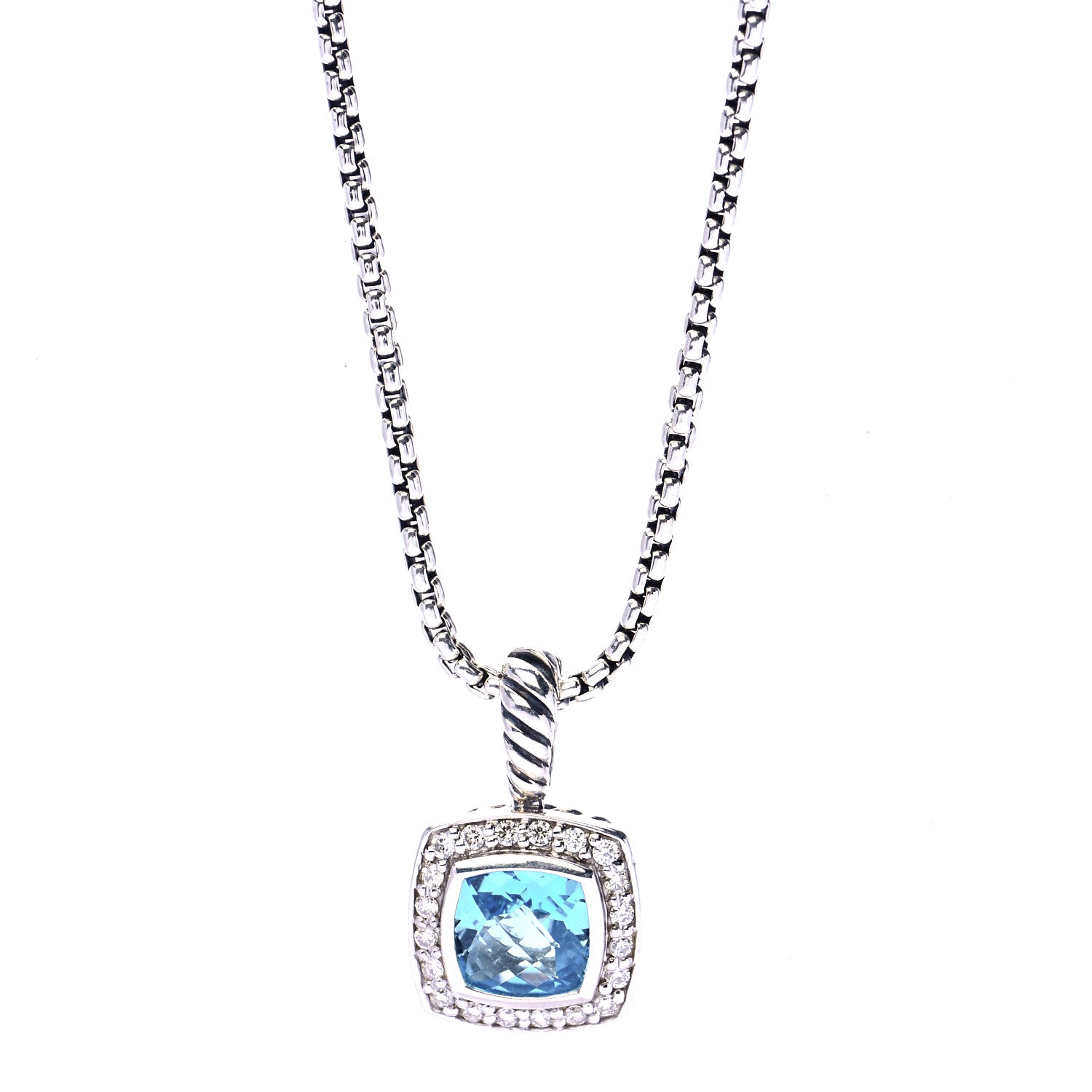 David Yurman Sterling Silver Diamond Blue Topaz 7mm Petite Albion Pendant Necklace 1 of 7