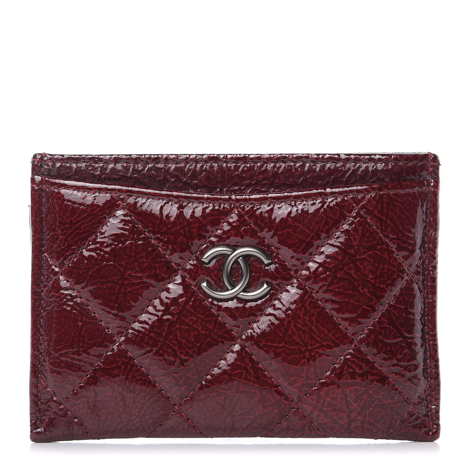 Chanel Distressed Patent Quilted Card Holder Bordeaux 1 of 10