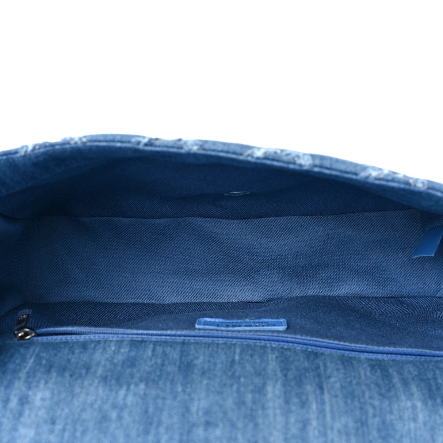 Frayed Denim Quilted Large Blue Chip Flap Blue