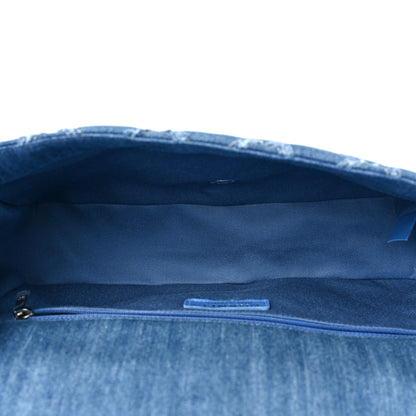Chanel Frayed Denim Quilted Large Blue Chip Flap Blue 5 of 9