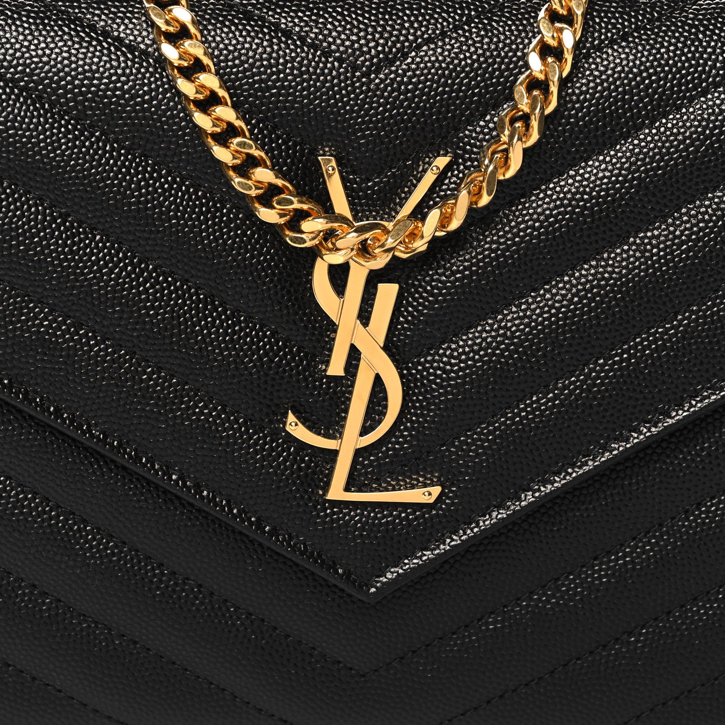 Grain De Poudre Matelasse Chevron Monogram Chain Wallet  Black