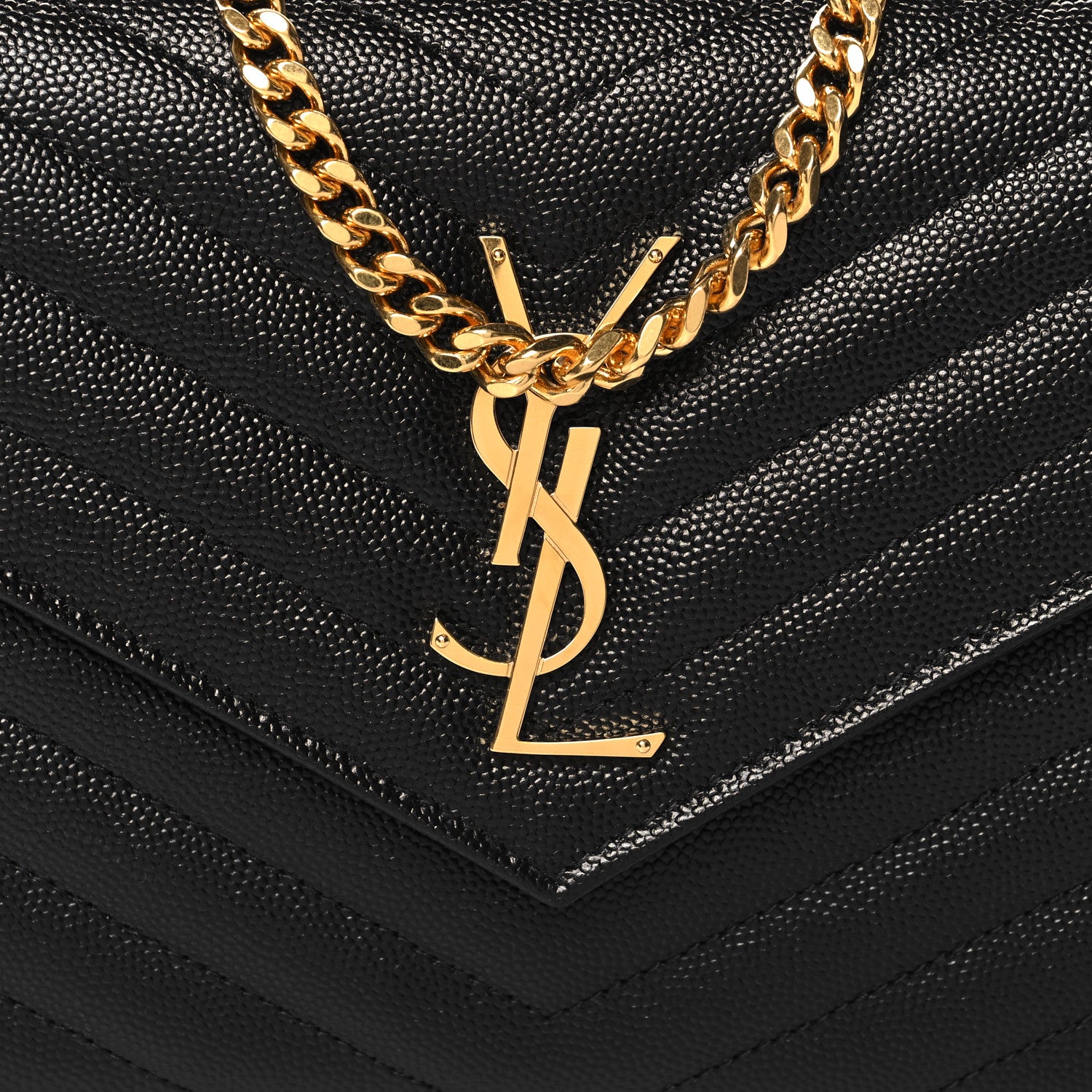 Saint Laurent Grain De Poudre Matelasse Chevron Monogram Chain Wallet  Black 8 of 11