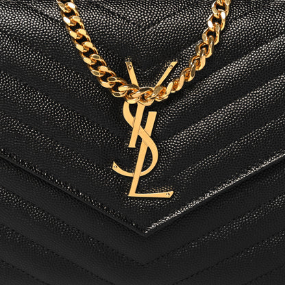 Saint Laurent Grain De Poudre Matelasse Chevron Monogram Chain Wallet  Black 8 of 11