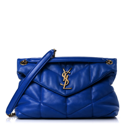 Saint Laurent Lambskin Quilted Small Loulou Puffer Monogram Chain Satchel Majorele Blue 1 of 15
