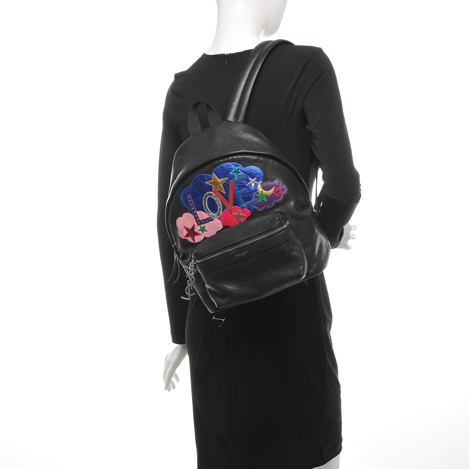 Saint Laurent Sheepskin Love Appliqué Mini City Backpack Black 2 of 11
