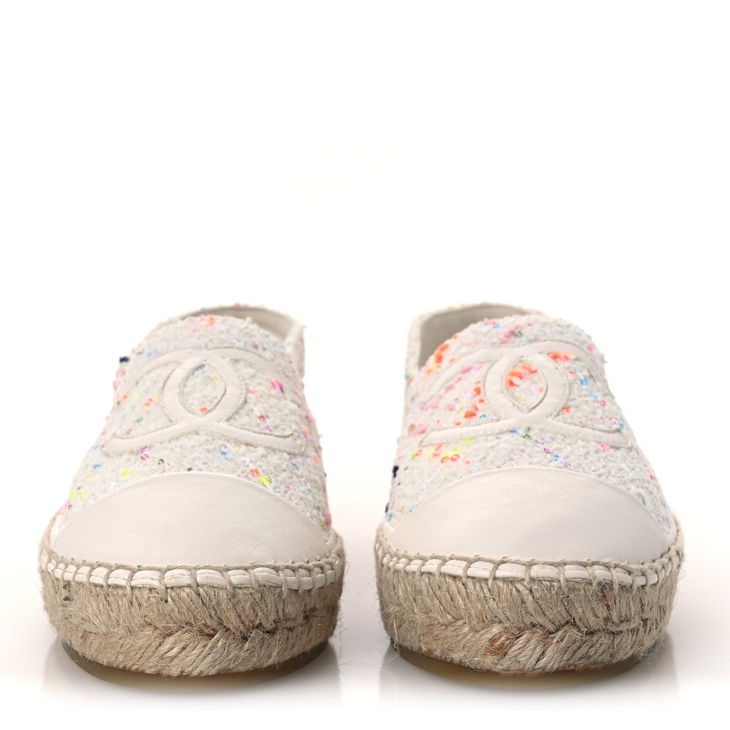 Chanel Glittered Tweed Lambskin CC Espadrilles 36  White Multicolor 3 of 11