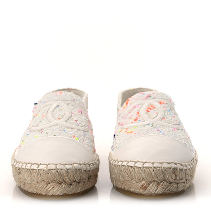 Chanel Glittered Tweed Lambskin CC Espadrilles 36  White Multicolor 3 of 11