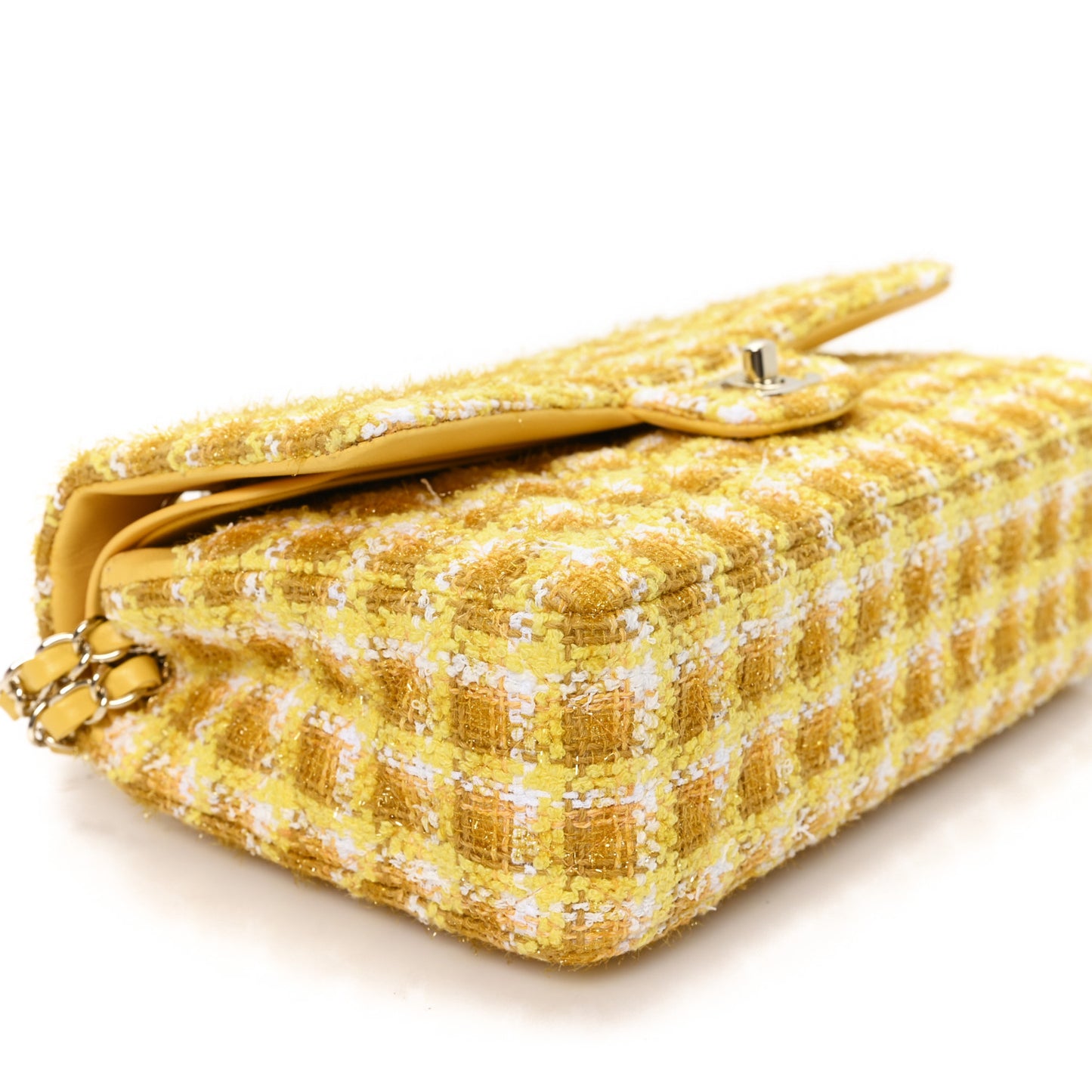 Tweed Quilted Medium Double Flap Yellow White Ochre