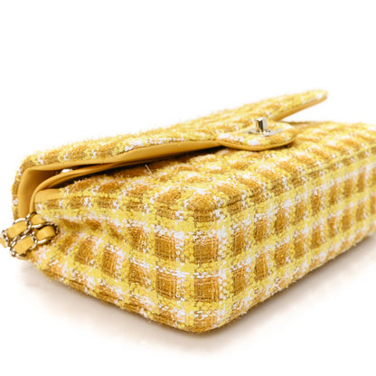 Chanel Tweed Quilted Medium Double Flap Yellow White Ochre 9 of 12