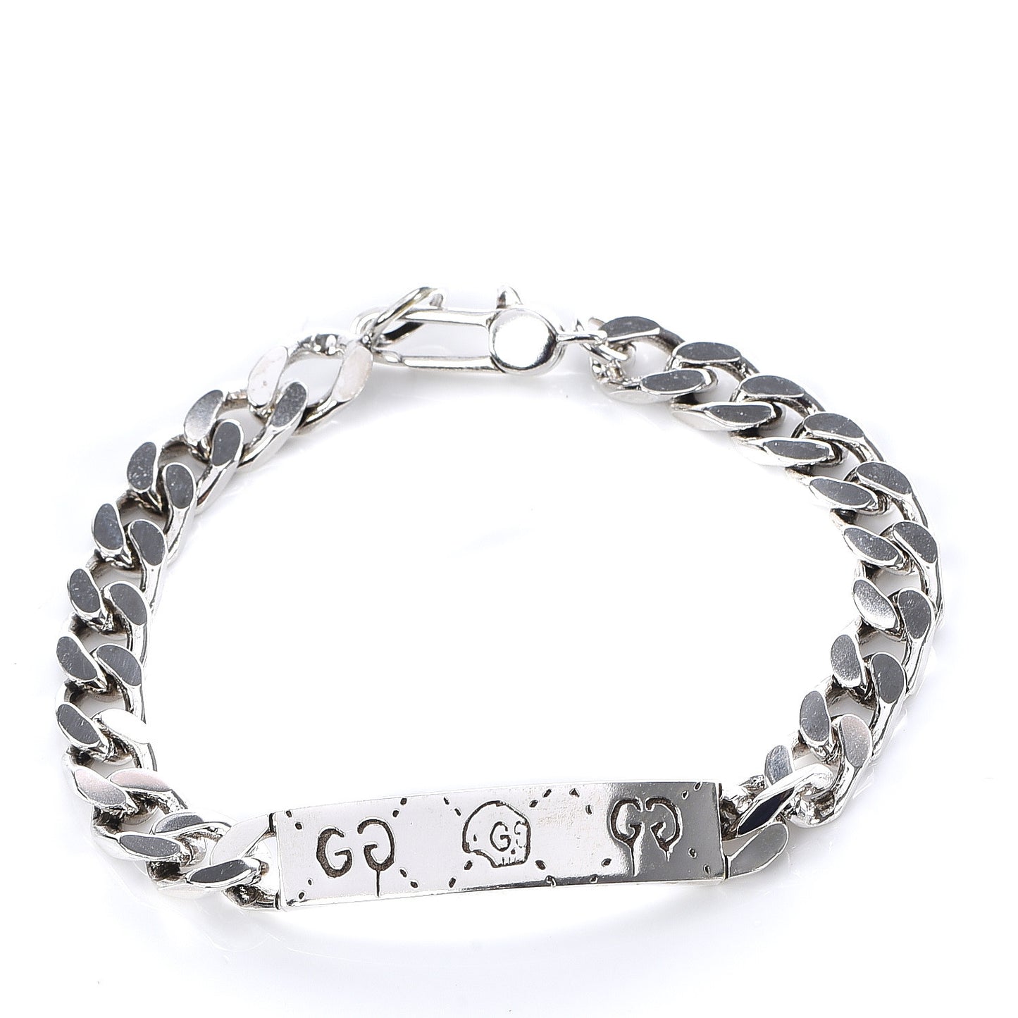 Sterling Silver GucciGhost Hamlet Skull ID Chain Bracelet
