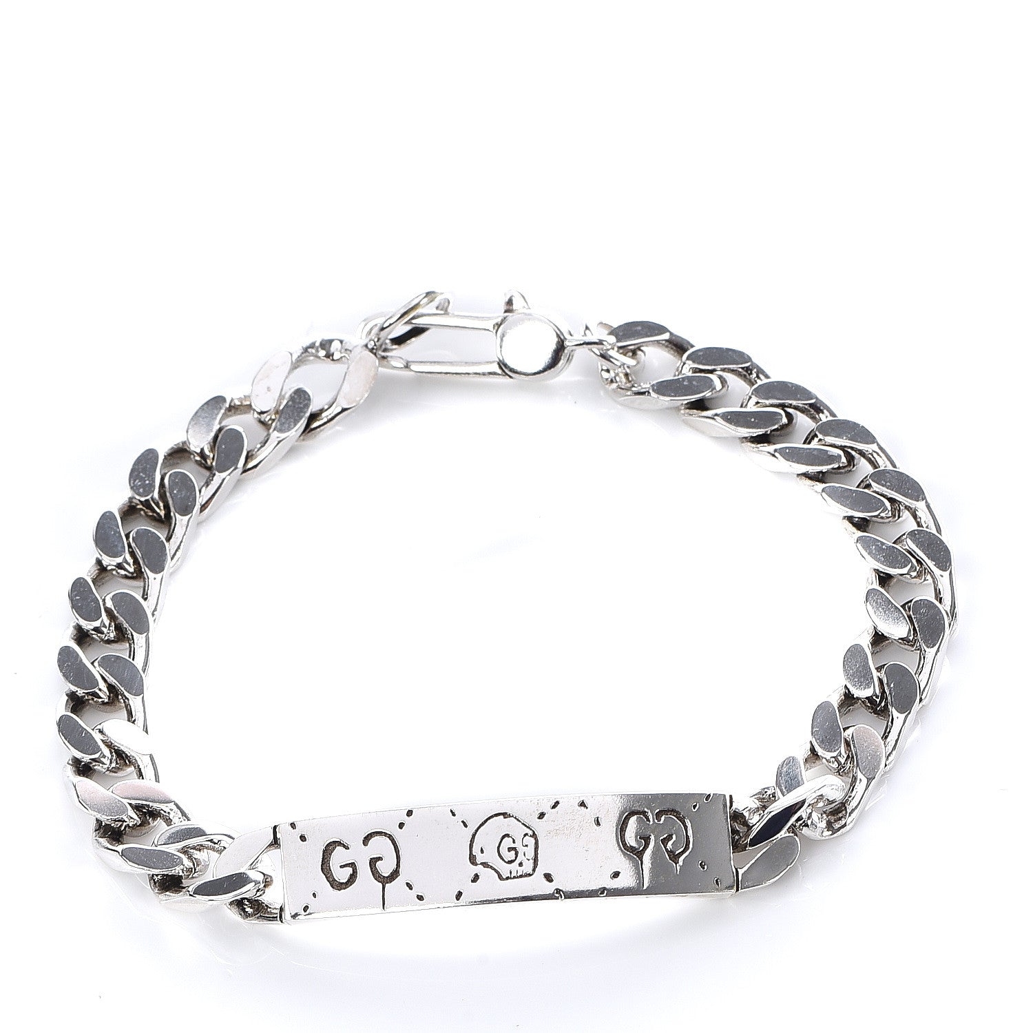 Gucci Sterling Silver GucciGhost Hamlet Skull ID Chain Bracelet 1 of 5